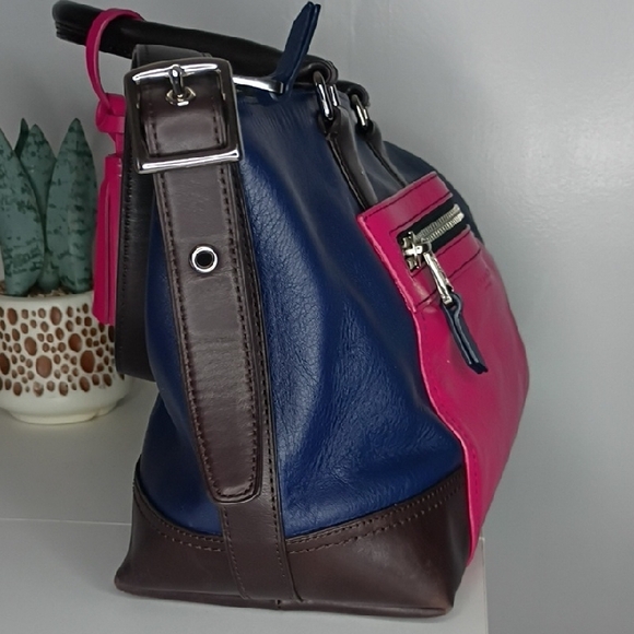 Coach Molly Purse Two-Tone Leather Satchel Bag — Navy Blue & Hot Pink 21134 - Picture 7 of 16